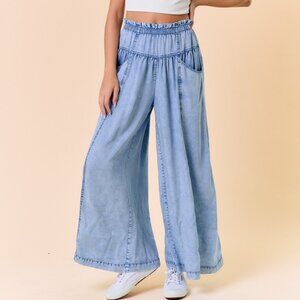 NEW DOE AND RAE Tencel Denim Volume Wide-leg Pant W/ Slant Pockets S M L